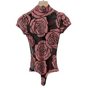 Dusty Pink‎ Rose Print Bodysuit - S/M